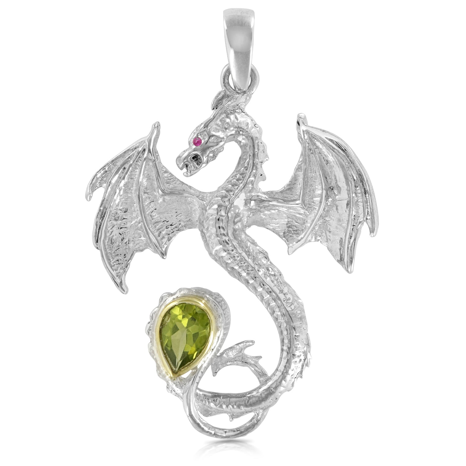 Sterling Repousse Dragon Pendant Necklace offers Green Stone